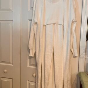 3 Piece Cozy Cream Ribbed Knit Lounge Set